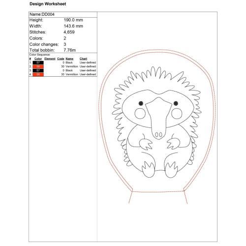 Cute echidna colouring stuffie ITH machine embroidery design design DD004 design information